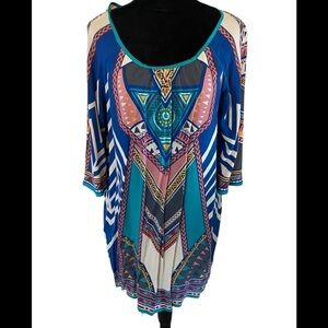 Flying Tomato tribal print  3/4 bell sleeve dress SZ L